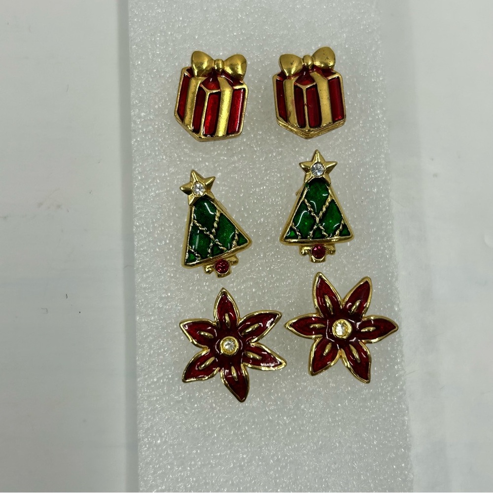 Vintage Avon Festive Holiday Christmas Earrings Lot of Three